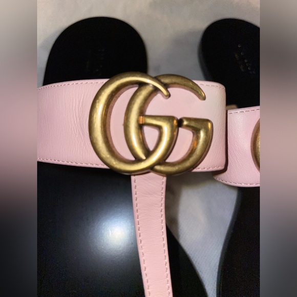 GUCCI MARMONT LEATHER THONG PERFECT PINK ANTIQUE GOLD GG SANDAL FLATS SIZE 11 41 - Picture 4 of 15